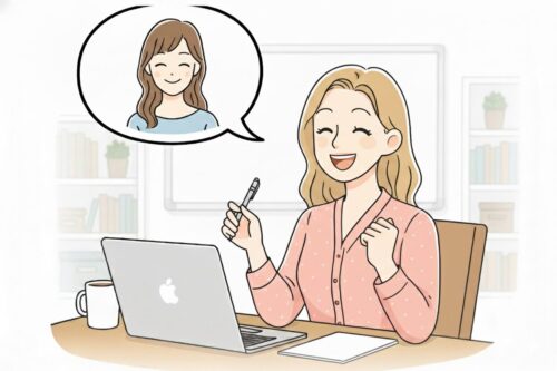 九星気学を学ぶ女性のイラスト（オンライン講座のイメージ）